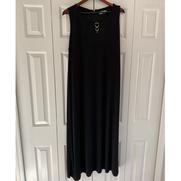 Calvin Klein Womens Long Black V Neck Dress - Picture 1 of 5